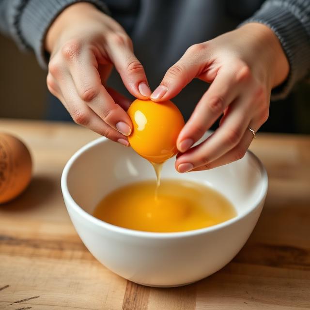 Cracking an egg into a bowl